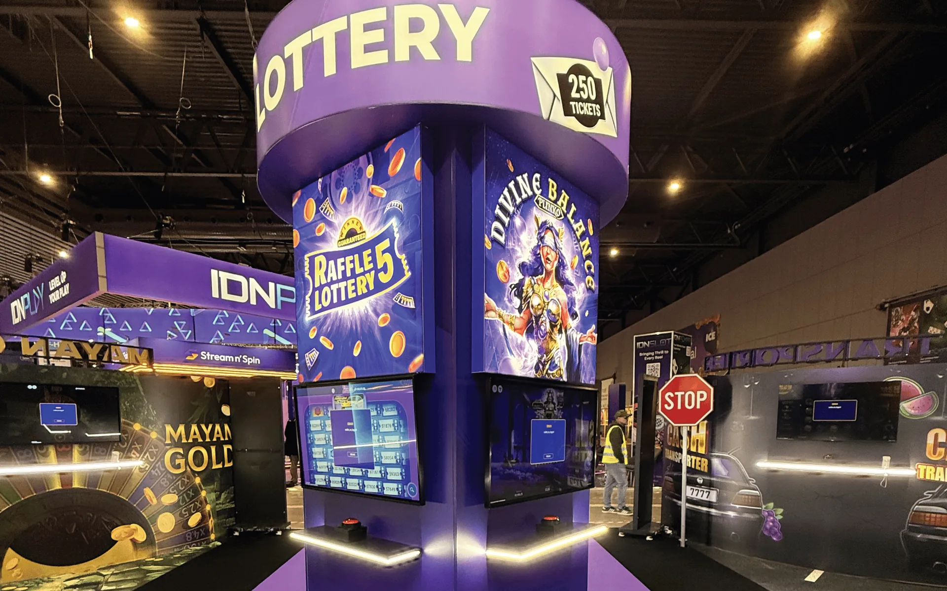 Interactive touch displays integrated into a lottery exhibition installation