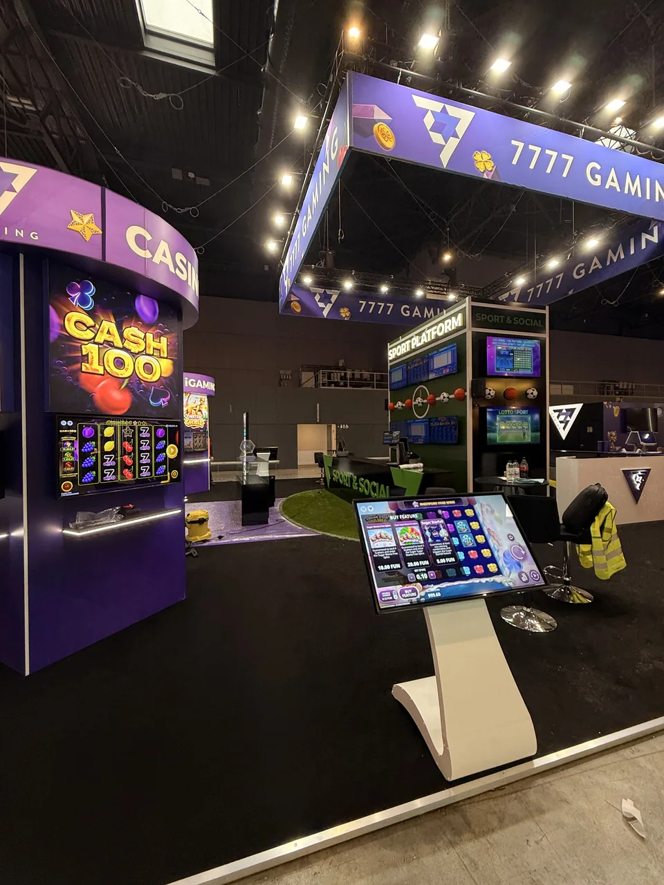 Interactive touch displays at the 7777 Gaming stand at ICE Barcelona 2026